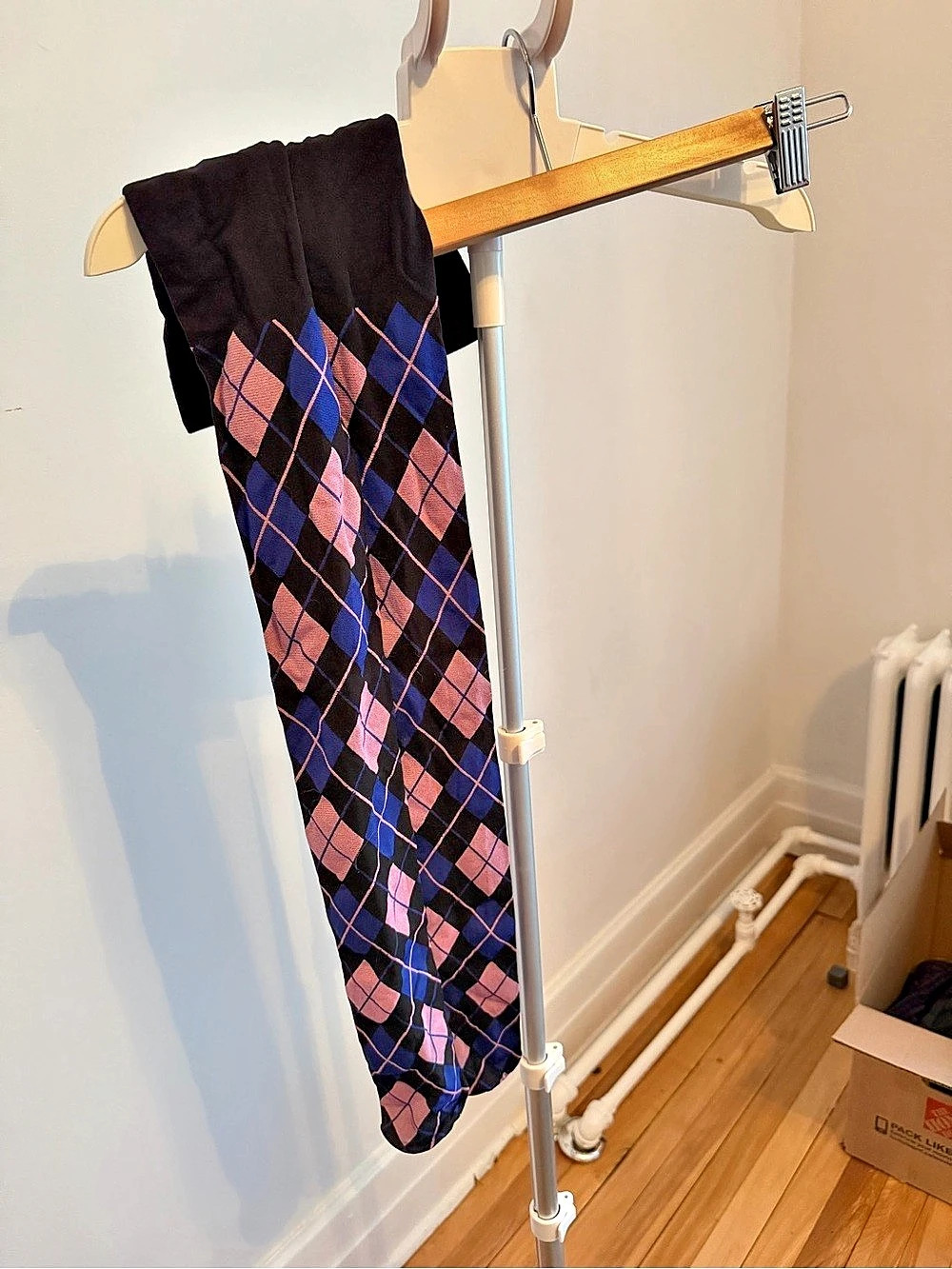 New Argyle Pattern Tights Black Dusty Mauve Blue